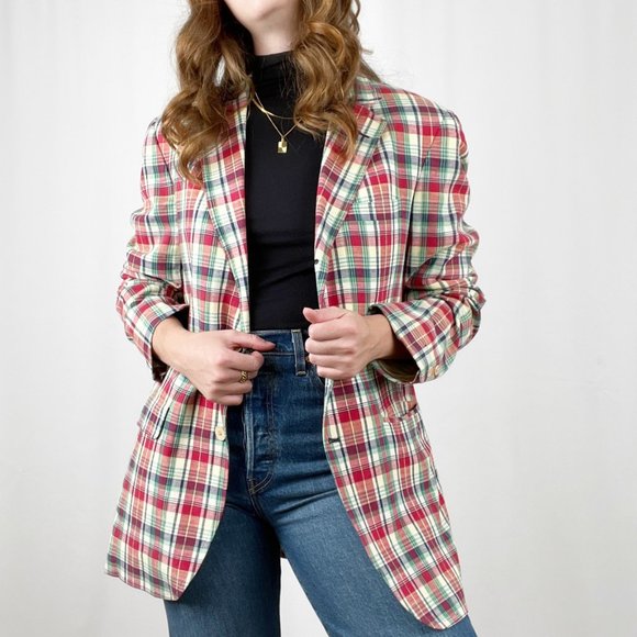Vintage Union Made Oversized Long Plaid Check Blazer Jacket Coat Preppy Academia - Picture 9 of 9